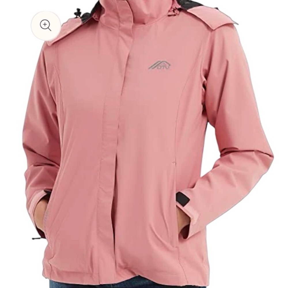 OTU Women's Waterproof Rain Jacket Lightweight Hooded Raincoat Outdoor Pink M